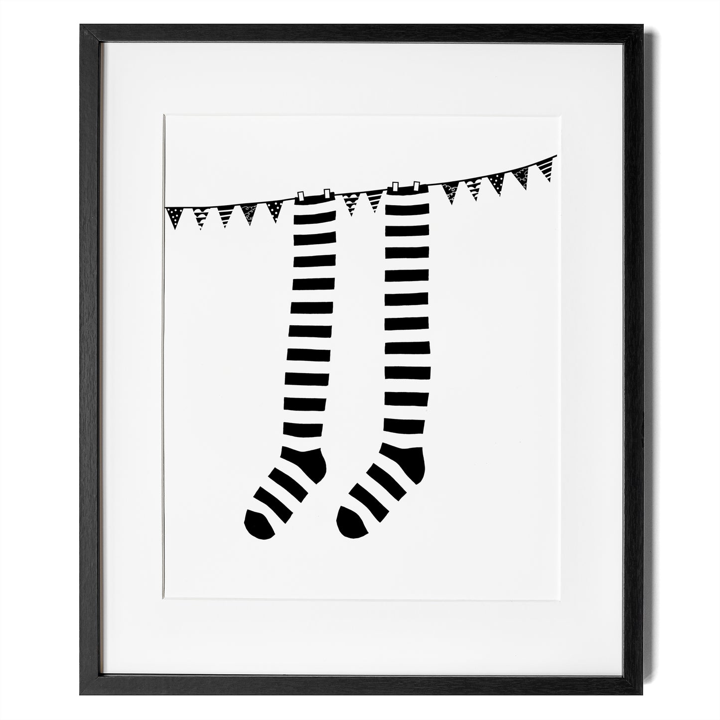 Socks on a Wire black and white Wall Art