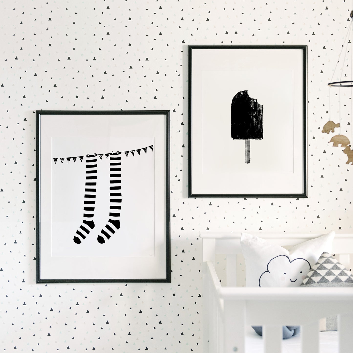 Socks on a Wire black and white Wall Art