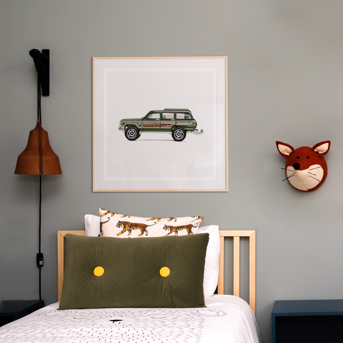 Vintage Car art print in boys room over the bed 