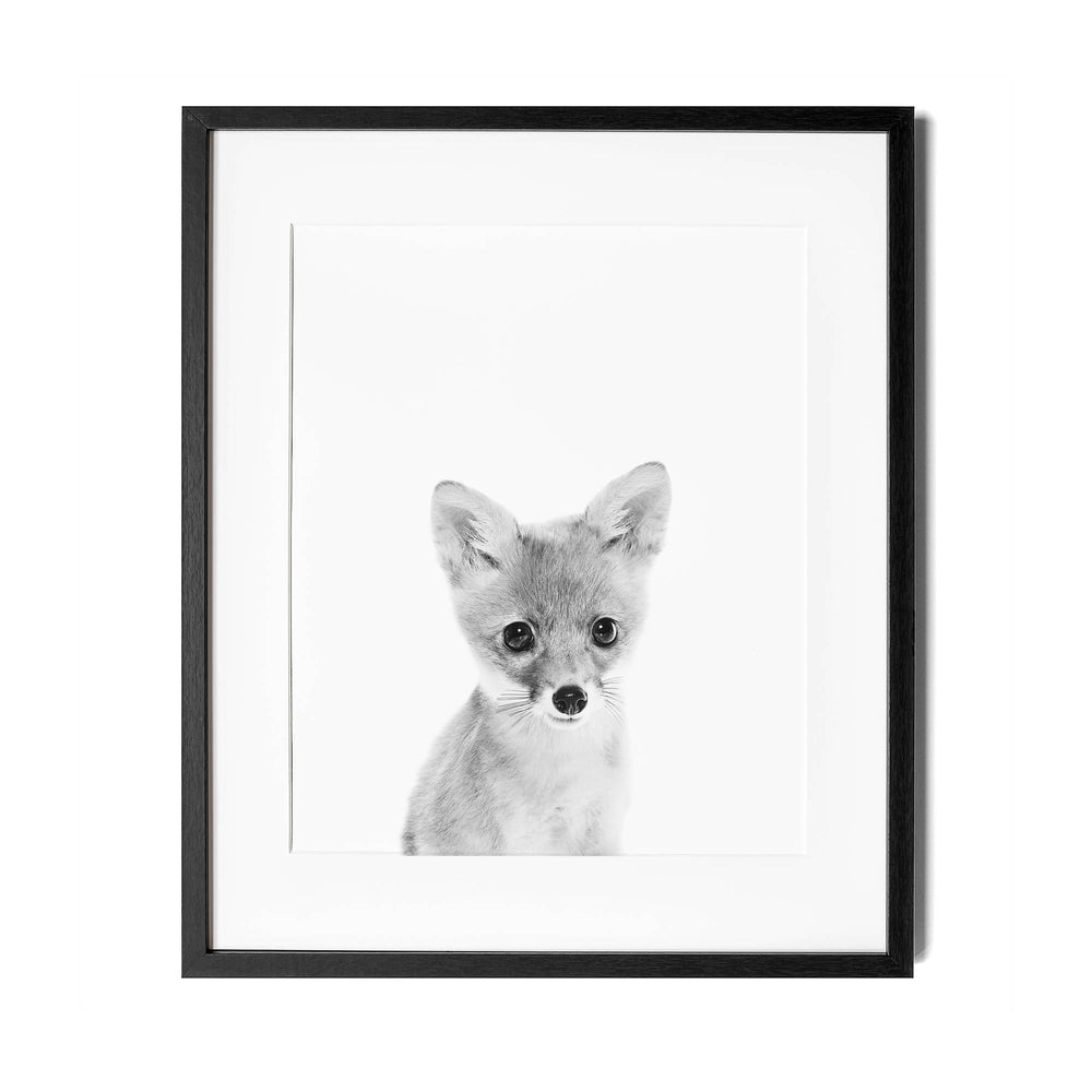 Black and White Baby Fox Wall Art for nursery