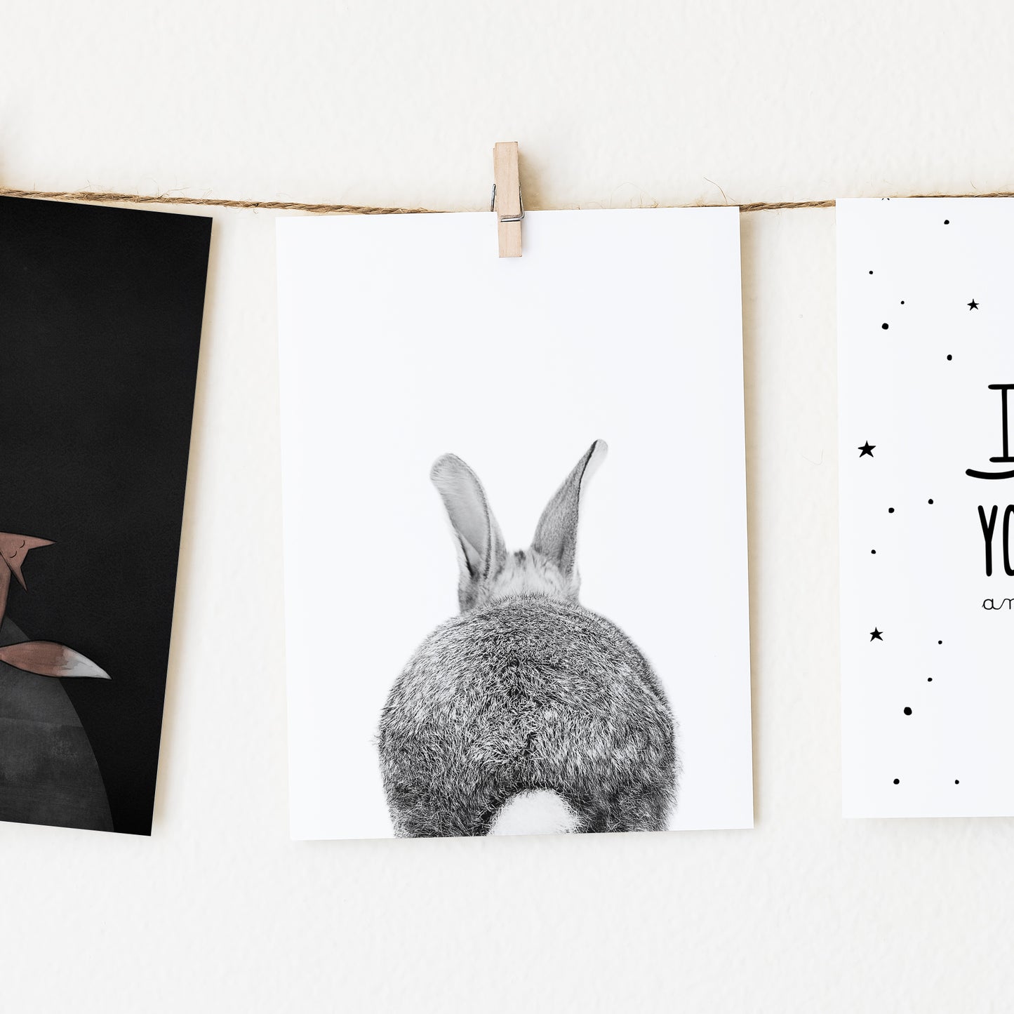 Black and White Baby Bunny Tail Wall Art for nursery