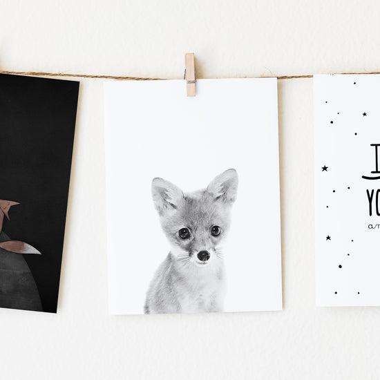 Black and White Baby Fox Wall Art for nursery