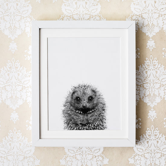 Black and White Baby Hedgehog Wall Art for nursery