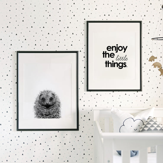 Black and White Baby Hedgehog Wall Art for nursery