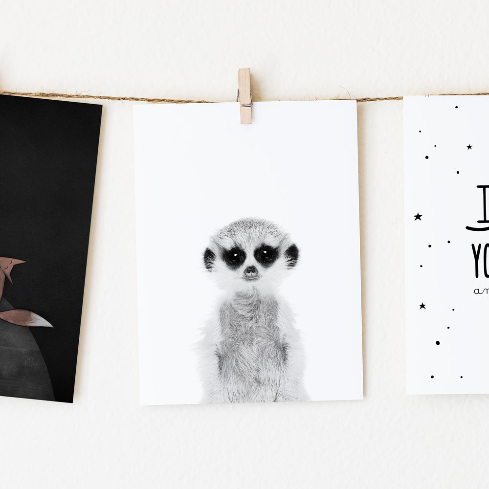 
                      
                        Black and White Meerkat Wall Art for nursery
                      
                    