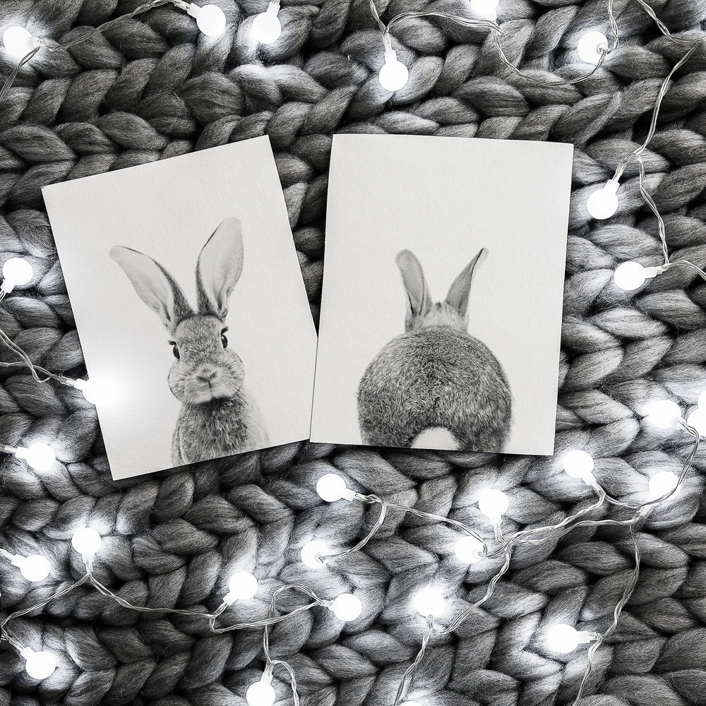 
                      
                        Black and White Bunny Portrait and Bunny Tail Wall Art Print - Set of 2
                      
                    