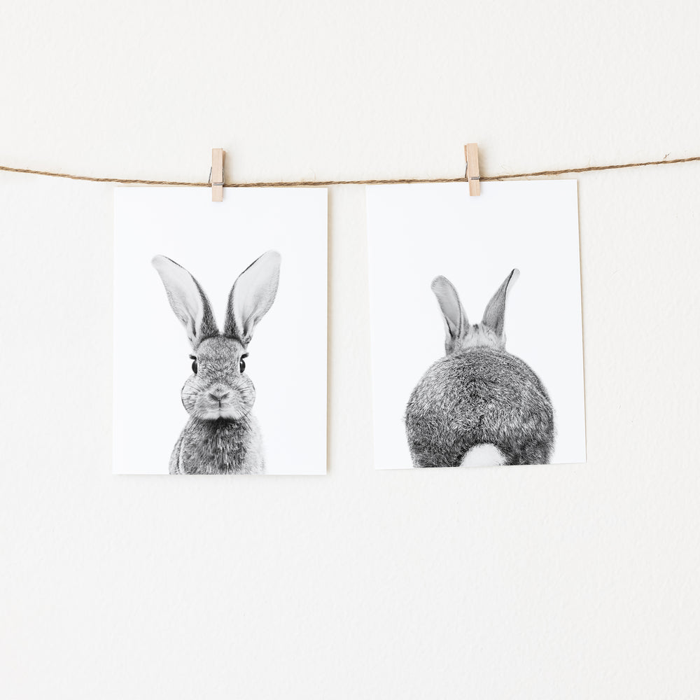 
                      
                        Black and White Bunny Portrait and Bunny Tail Wall Art Print - Set of 2
                      
                    