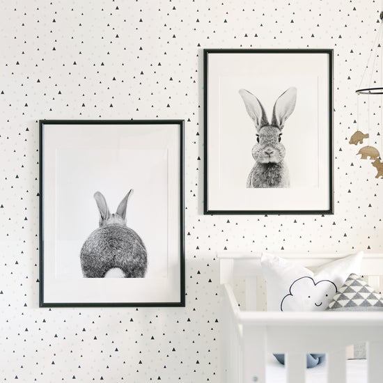 Black and White Bunny Portrait and Bunny Tail Wall Art Print - Set of 2