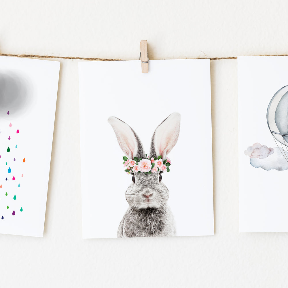 
                      
                        Baby Bunny with Flower Crown nursery wall art for girls room
                      
                    