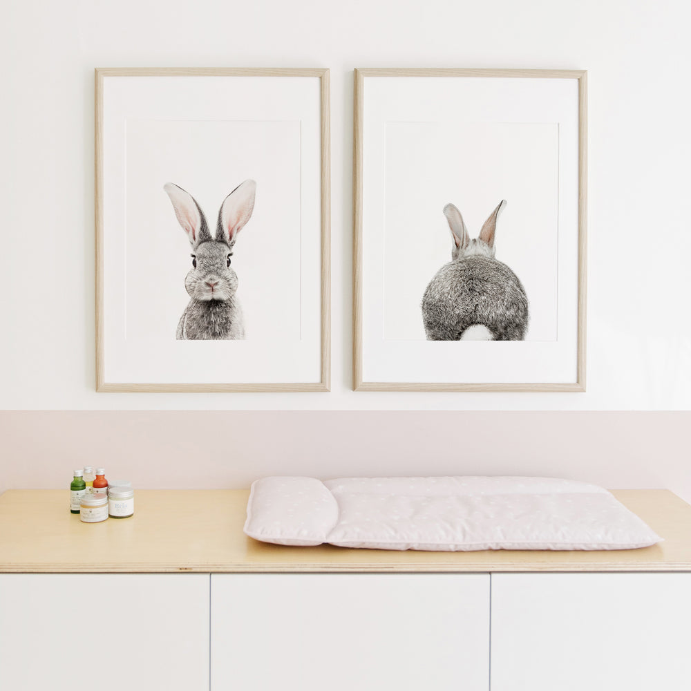 
                      
                        baby bunny and baby tail nursery art print above diaper changing table 
                      
                    