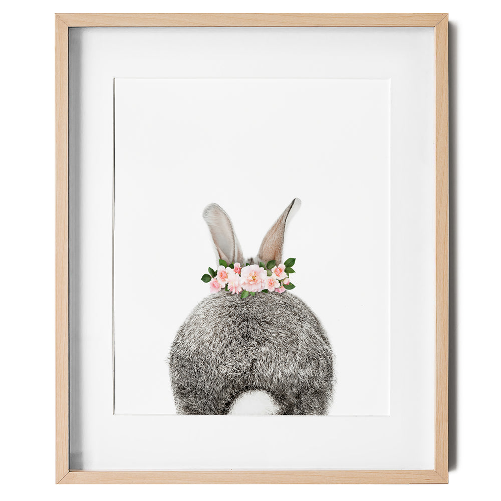 Baby Bunny Tail with Flower Crown nursery wall art for girls room