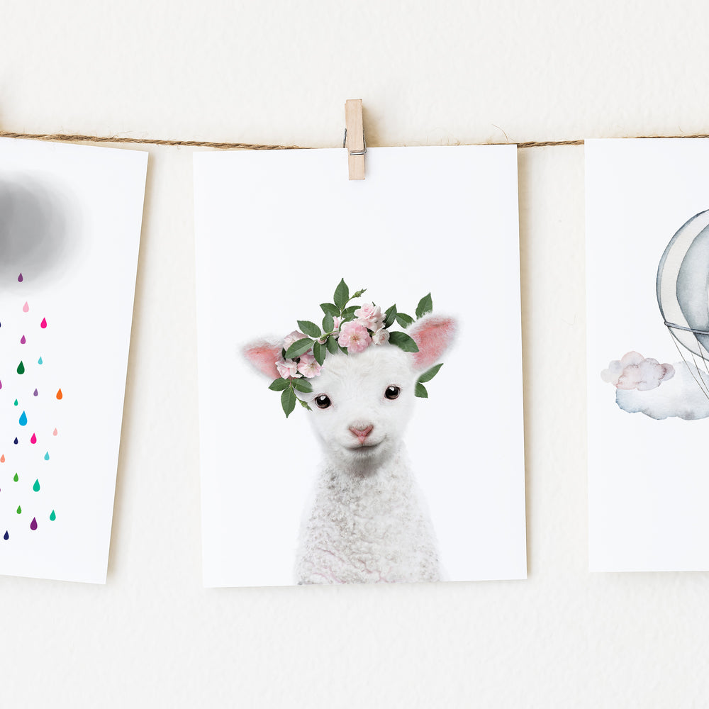 
                      
                        Baby Lamb with Flower Crown nursery wall art for girls room
                      
                    