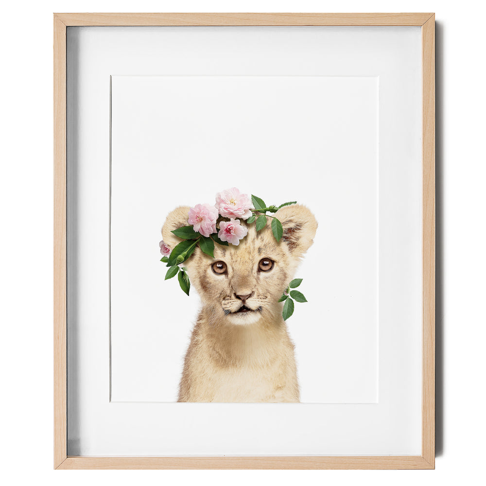 Baby Lion with Flower Crown nursery wall art for girls room