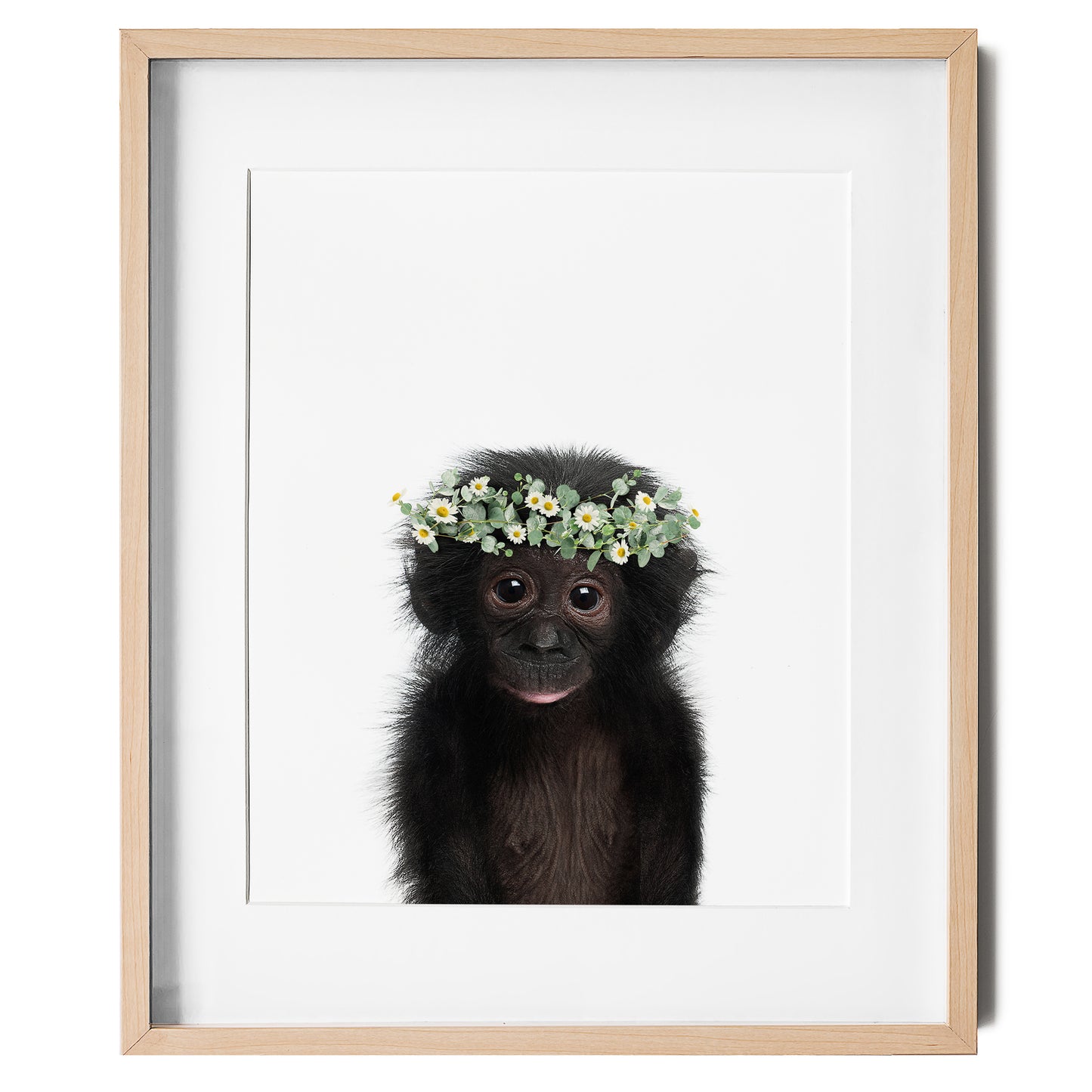 Baby Monkey with Flower Crown nursery wall art for girls room