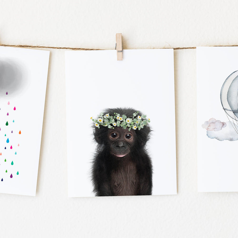 
                      
                        Baby Monkey with Flower Crown nursery wall art for girls room
                      
                    