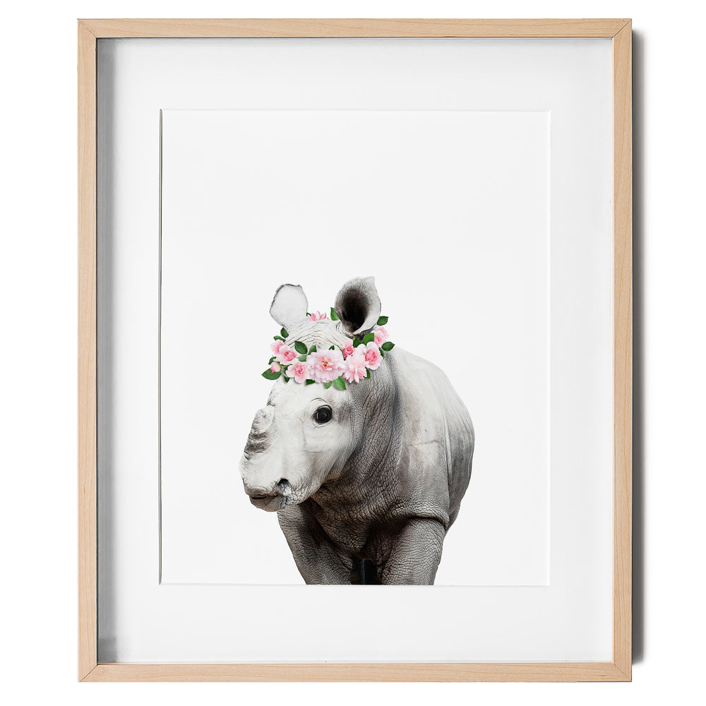 
                      
                        Baby Rhino with Flower Crown  nursery wall art for girls room
                      
                    