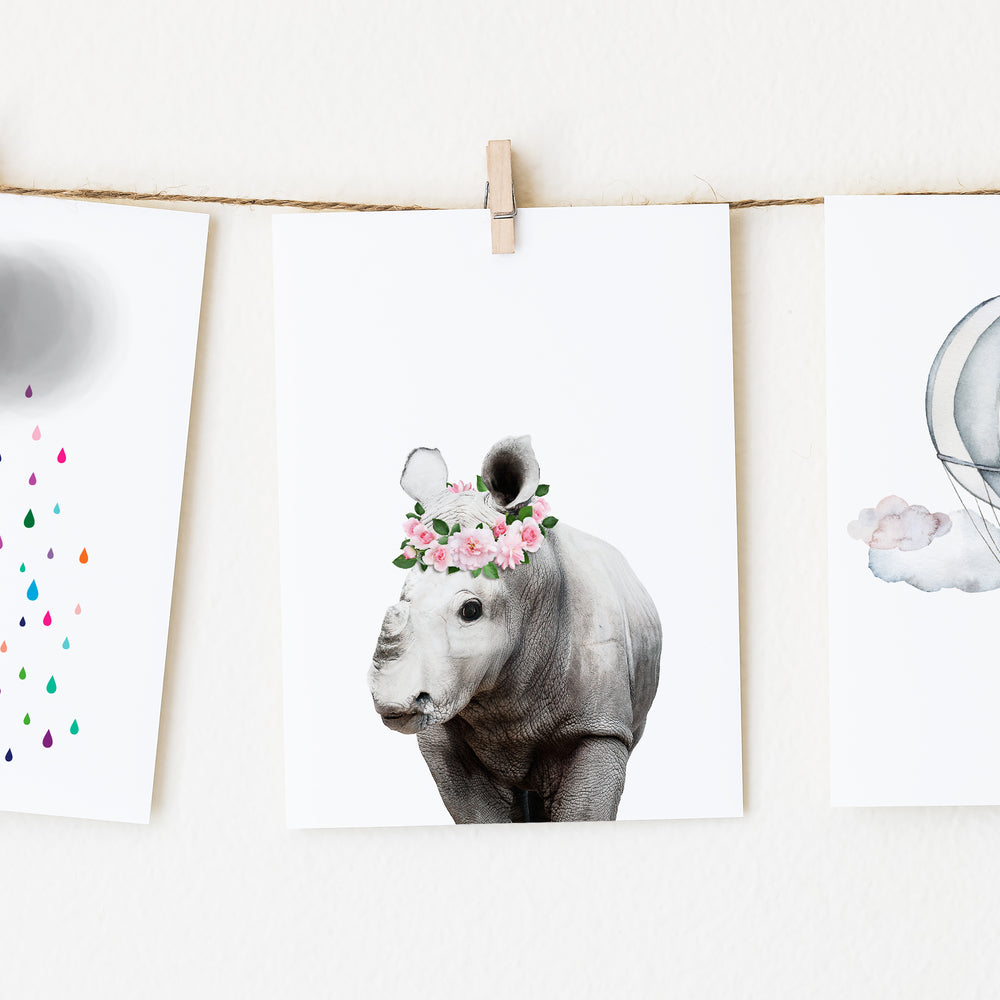 
                      
                        Baby Rhino with Flower Crown  nursery wall art for girls room
                      
                    