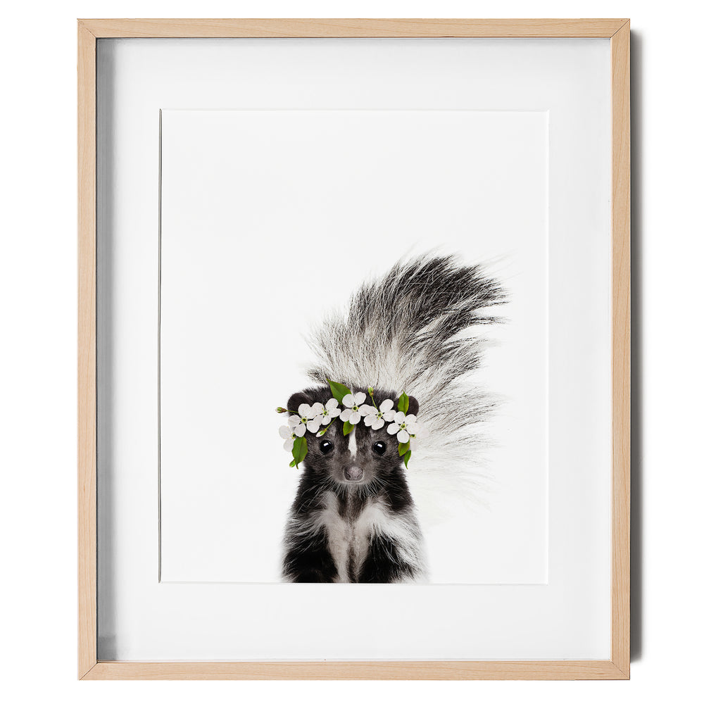 Baby Skunk with Flower Crown nursery wall art for girls room