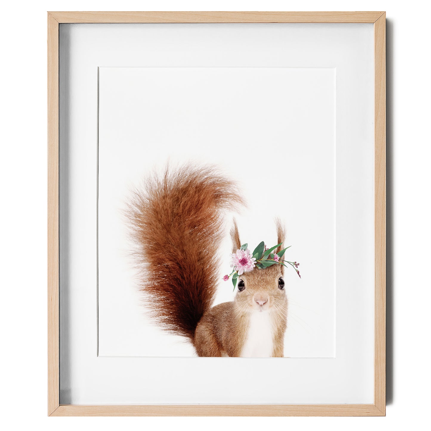 Baby Squirrel with Flower Crown nursery wall art for girls room