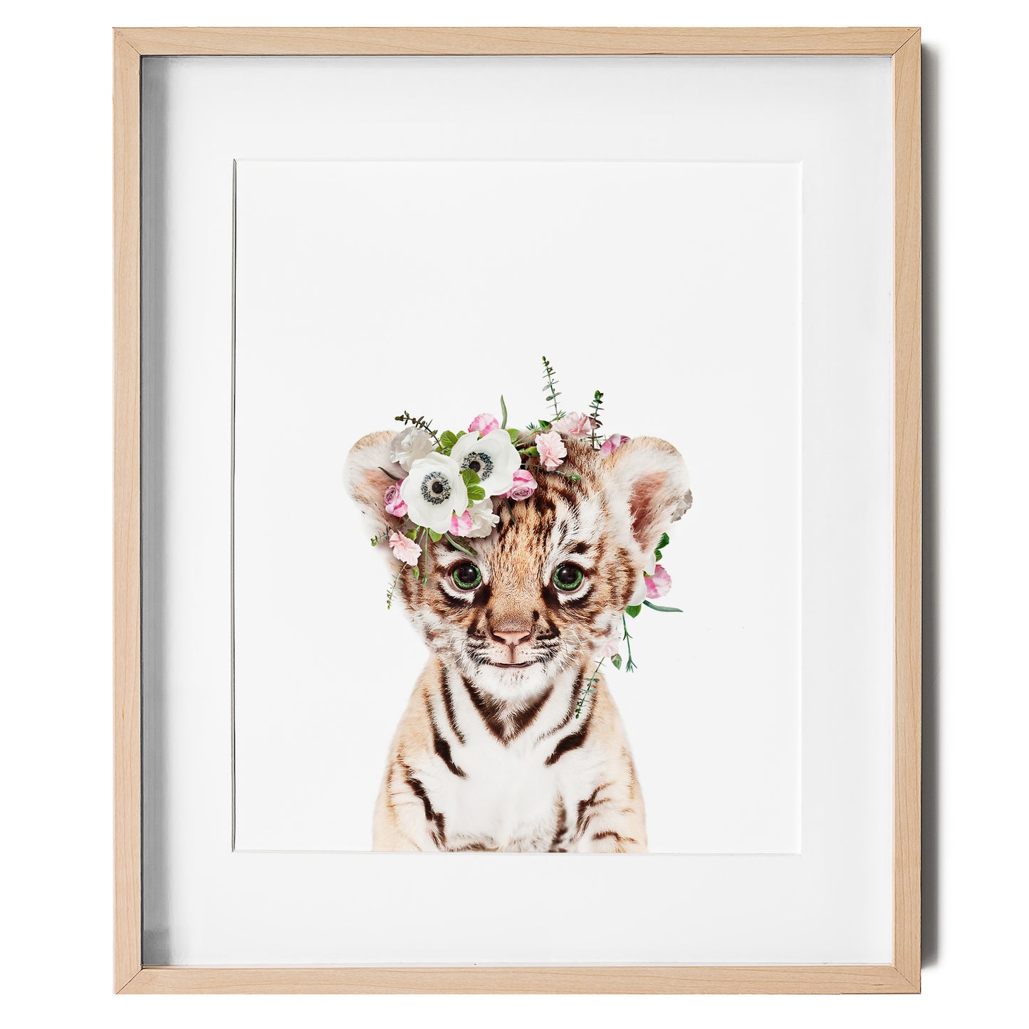 Baby Tiger with Flower Crown nursery wall art for girls room