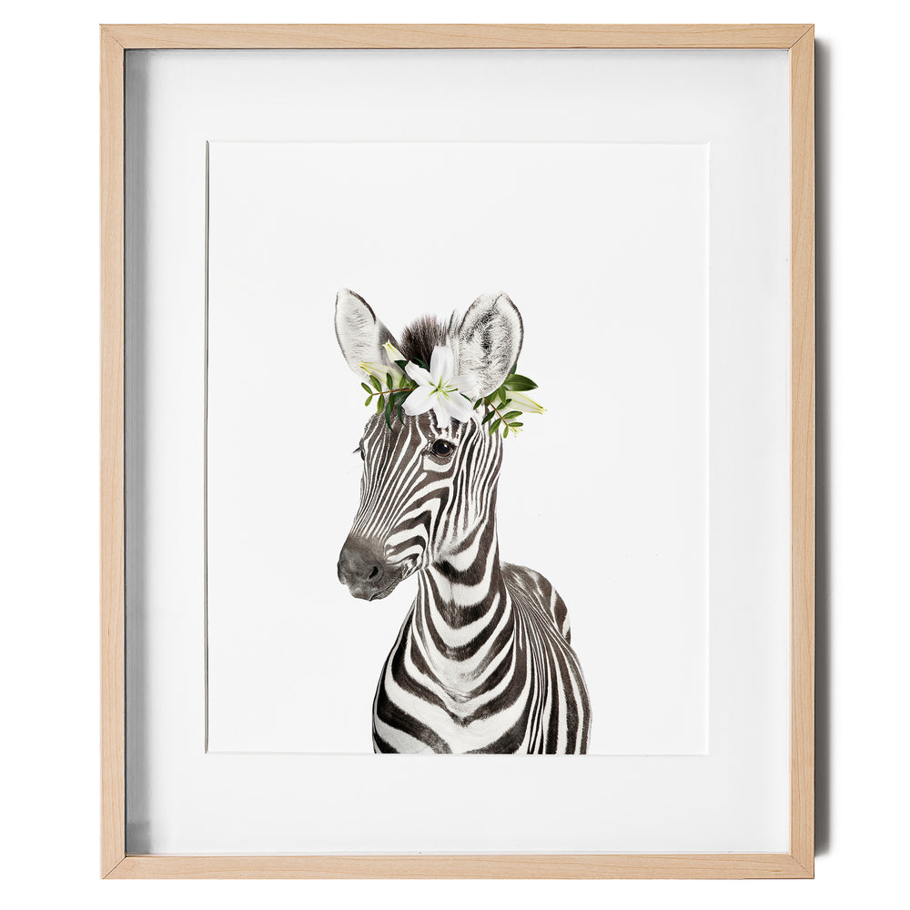 
                      
                        Baby Zebra with Flower Crown  nursery wall art for girls room
                      
                    