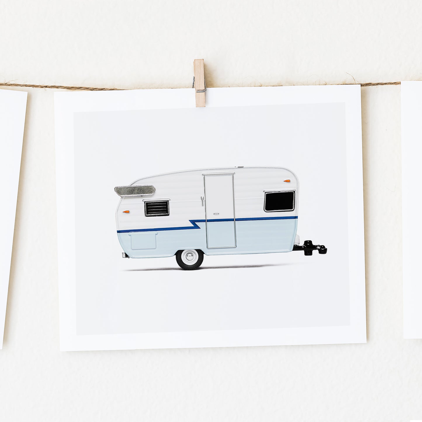 blue camper trailer art print