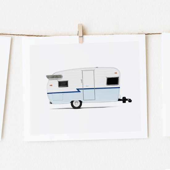 Load image into Gallery viewer, blue camper trailer art print
