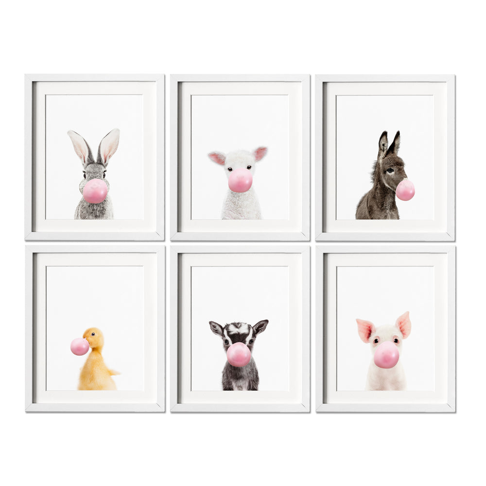 Farm Animals Blowing Bubble Gum Wall Art