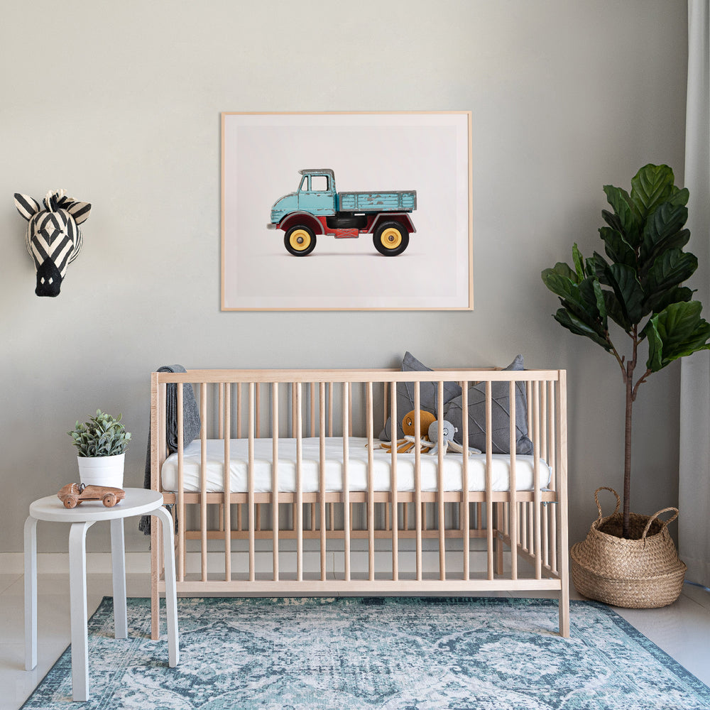 
                      
                        Art print of a blue farm truck against a grey background.Nursery Room Decor for Boys' Car Prints Collection Vintage Farm Truck Print
                      
                    