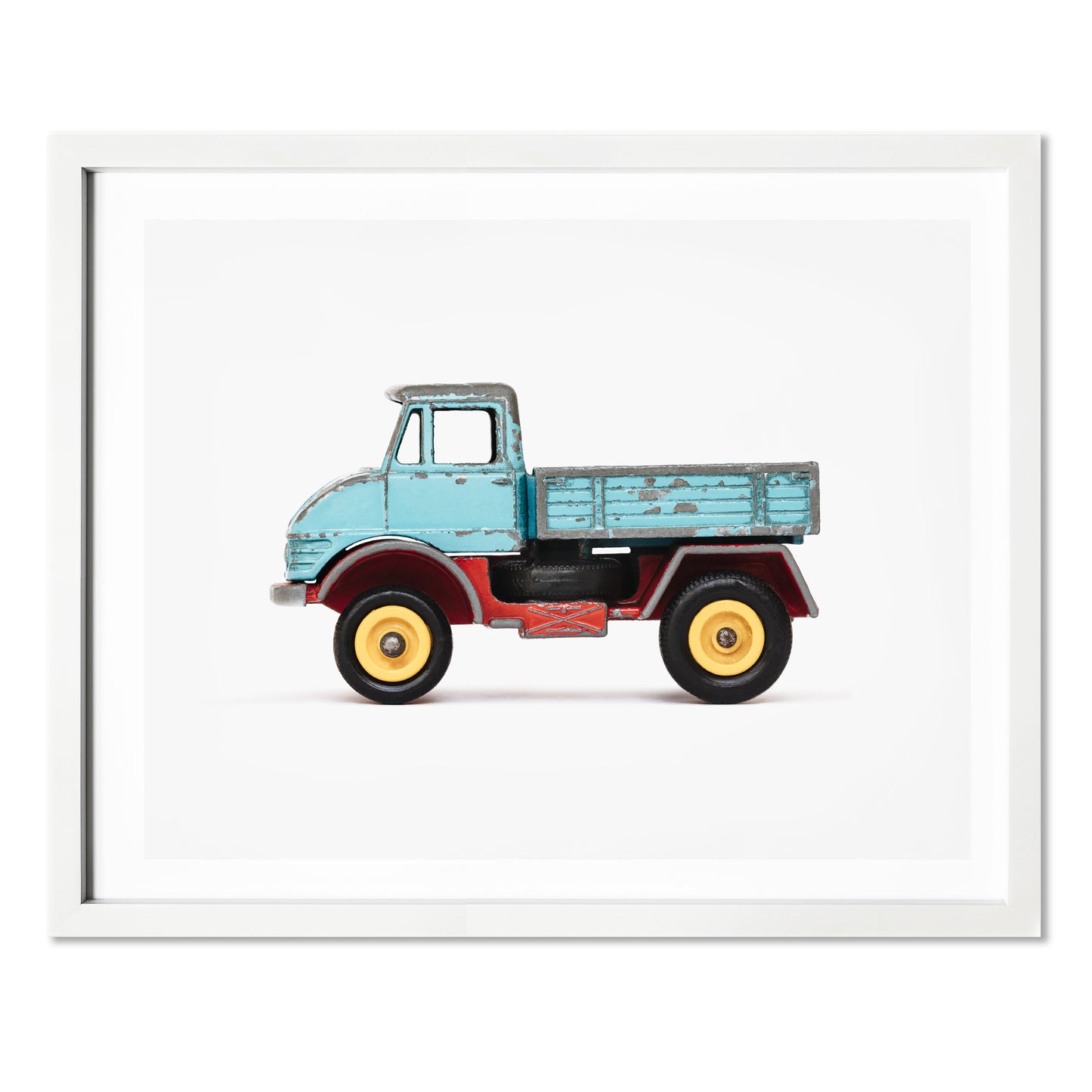Load image into Gallery viewer, Art print of a blue farm truck against a grey background.
