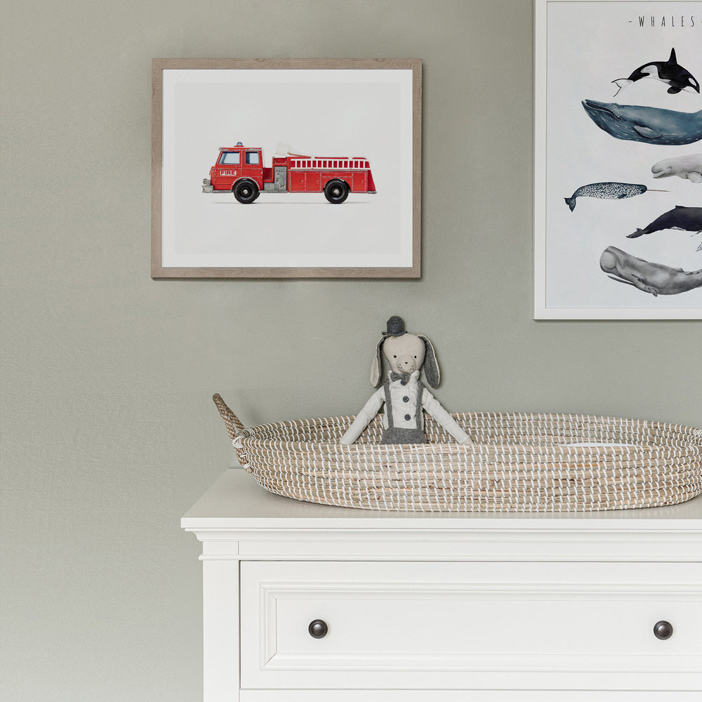 
                      
                        Red fire truck print in a boys roomFire Truck nursery Art Print for boys room
                      
                    