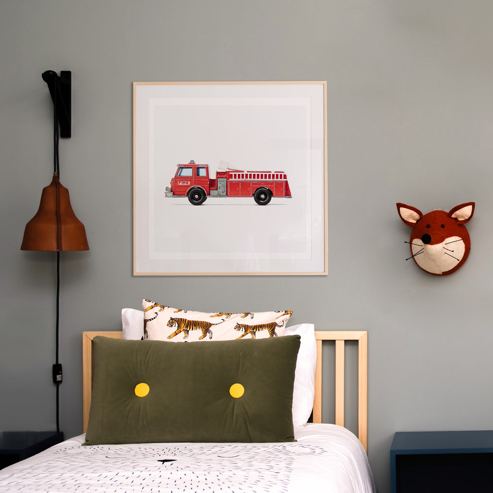 
                      
                        Red fire truck print in a boys roomFire Truck nursery Art Print for boys room
                      
                    