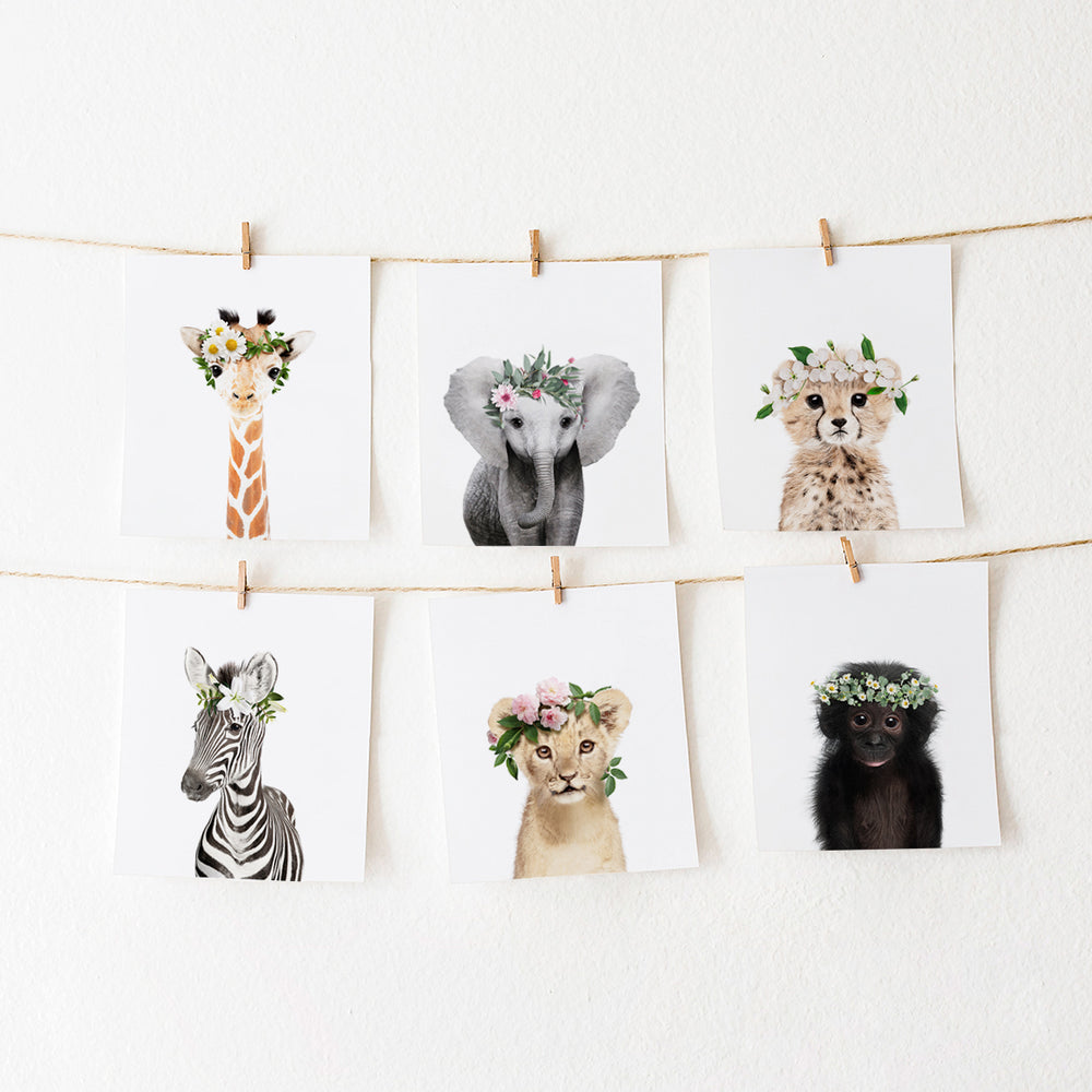 
                      
                        Safari Animals with Flower Crown Set of 6  nursery wall art for girls room
                      
                    