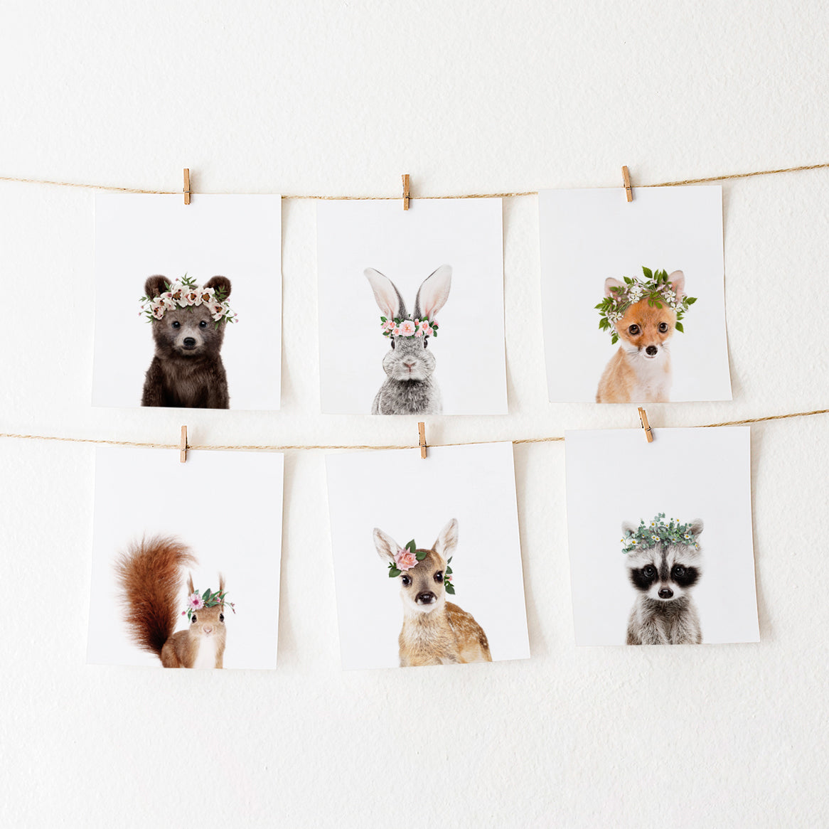 Set of 6 Woodland Animals with Flower Crowns