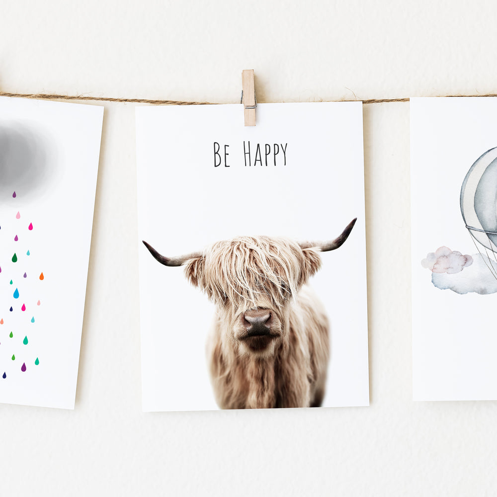 
                      
                        Highland Cow Be Happy  Inspirational Nursery Wall Art
                      
                    