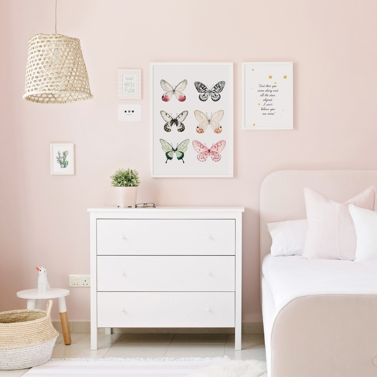 pink Butterfly girls room wall art 