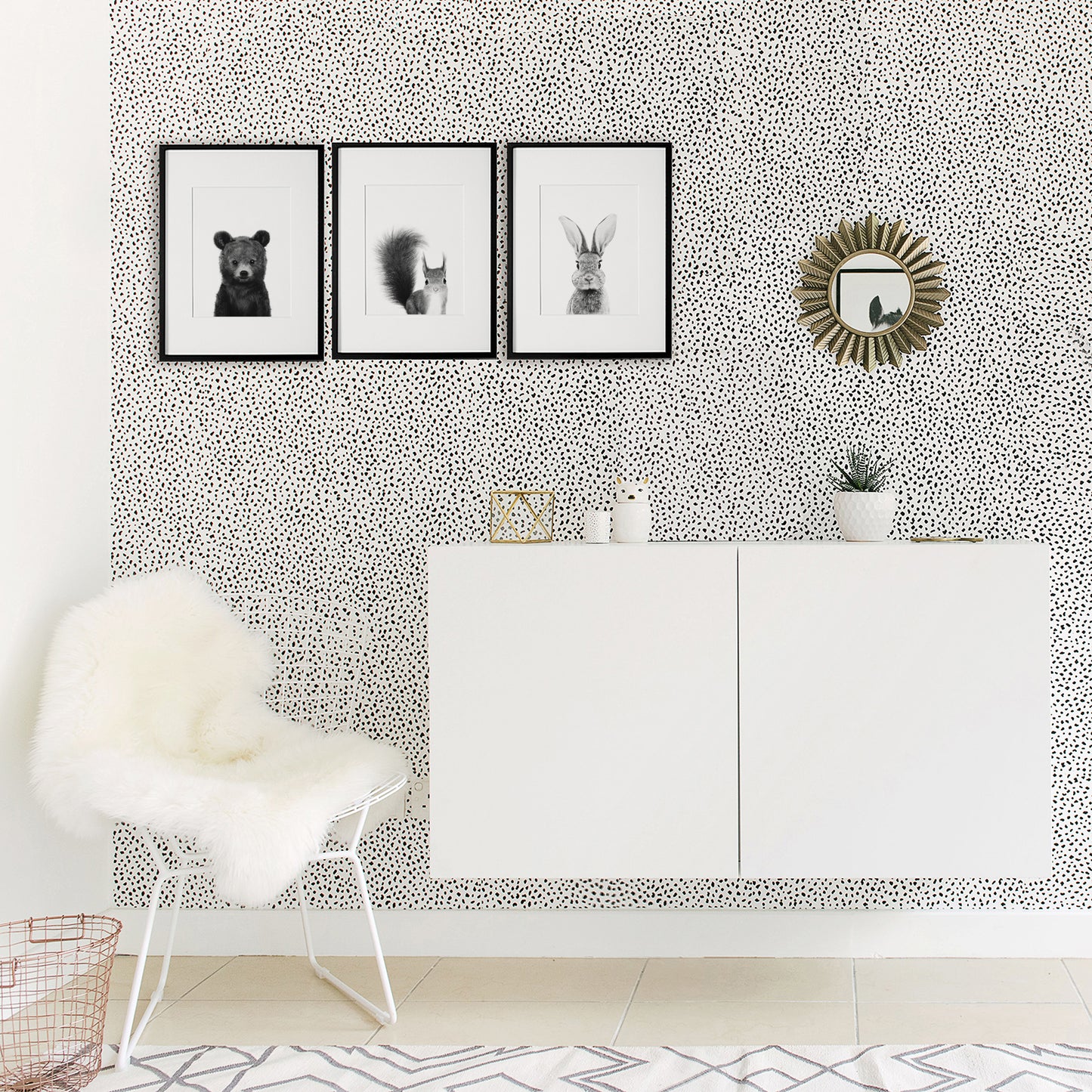 Black and White Woodland Animals Set of 3 Nursery Wall Art Prints