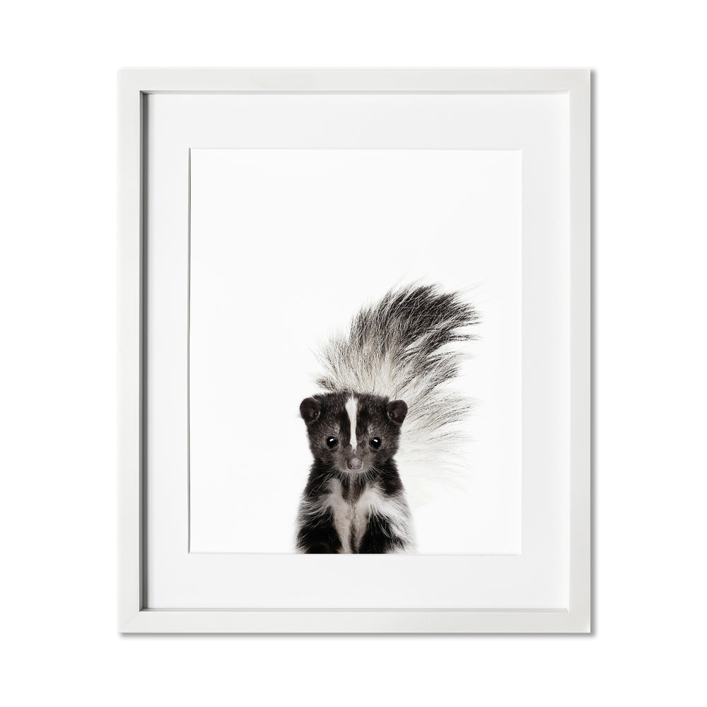 Baby Skunk Nursery Wall Art Print in a white frame 