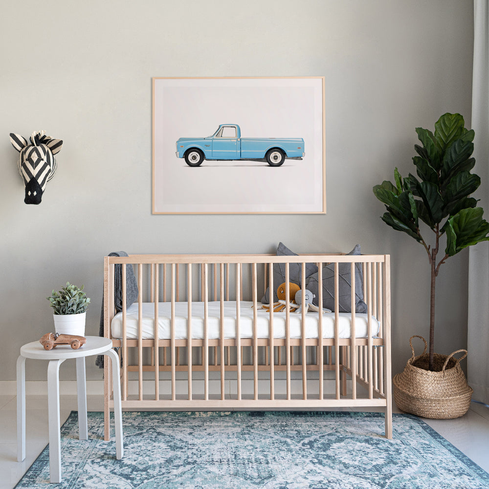 
                      
                        Blue Pickup Truck Nursery Print for Boys' Rooms
                      
                    