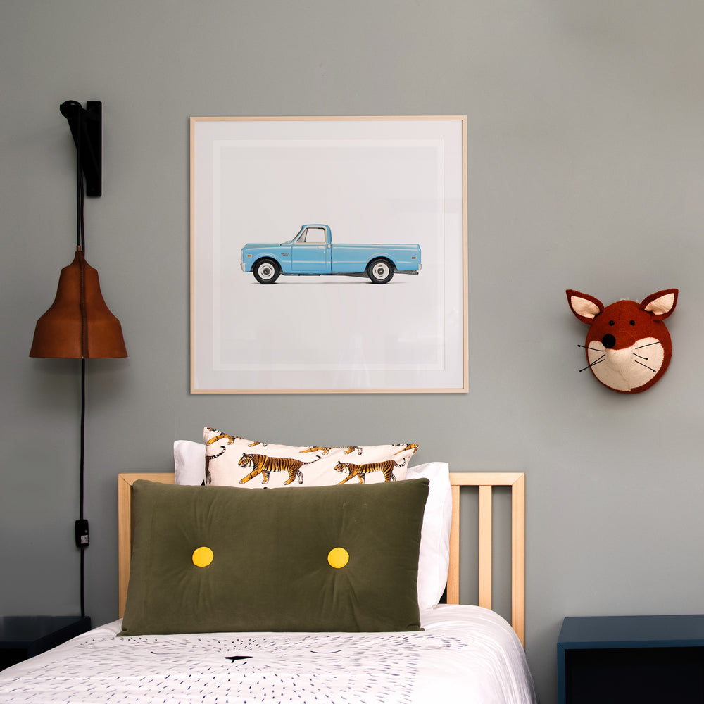 
                      
                        Blue Pickup Truck Nursery Print for Boys' Rooms
                      
                    