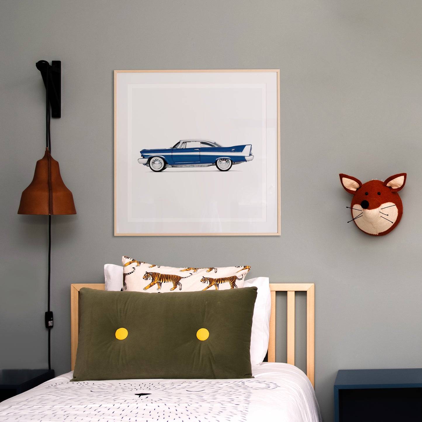 vintage blue car nursery wall decor for boys