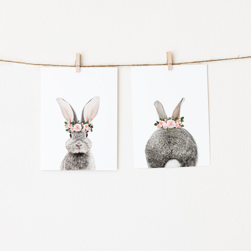 
                      
                        Bunny Portrait and Bunny Tail with Flower Crown  nursery wall art prints
                      
                    