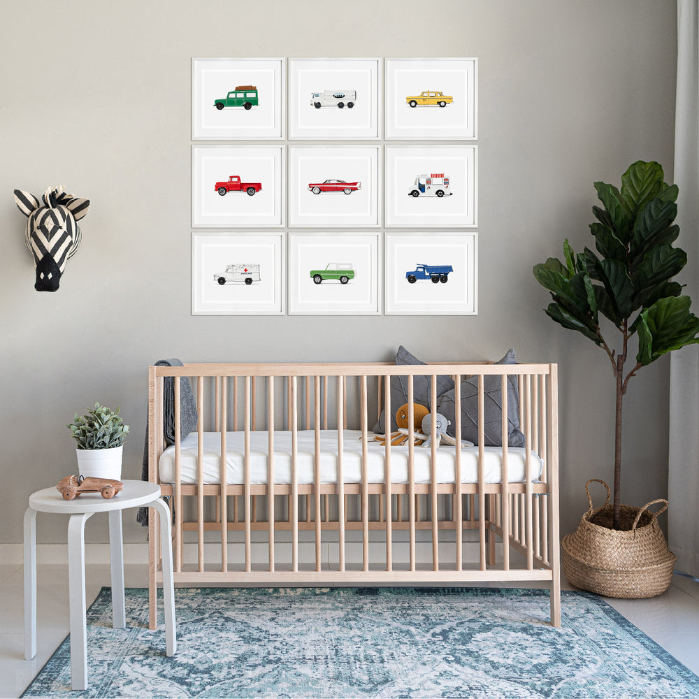 
                      
                        Red Vintage Classic Car Print for Boys' Nursery 
                      
                    